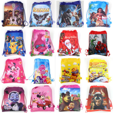 1pcs Cartoon Mickey Minnie Mouse Christmas Non-woven Fabrics Drawstring Backpack School bags Storage Bags Birthday Party Decor