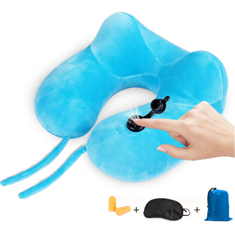 YOUGLE Air Inflatable U Shaped Travel Neck Pillow Cushion Headrest Support Plane Train Free Eyeshade and Earplugs Outdoor Tool