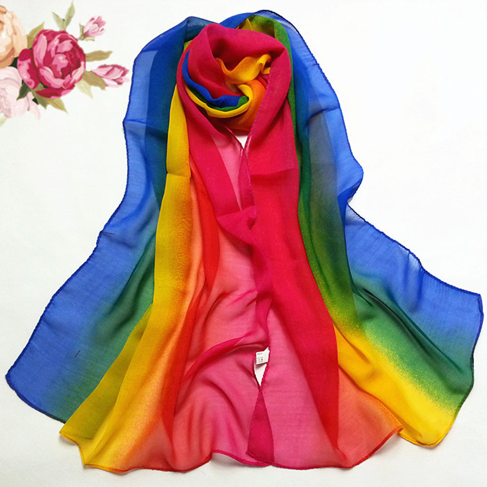 Woman Autumn Winter Scarves Gradient Color Long Wrap High Quality Chiffon Shawl Scarves Lady Silk Scarf #YL5