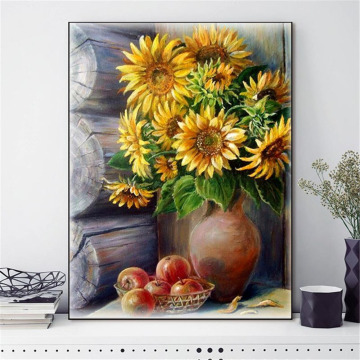 HUACAN DIY Cross Stitch Sunflowers Cotton Thread Painting Embroidery Kits Needlework 14CT Home Decoration