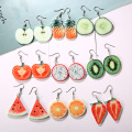 Acrylic Kawaii Cute Fruit Earrings Strawberry Pineapple Tomato Kiwi Orange Cucumber dragon apple Fresh Drop Dangle Jewlery Gift