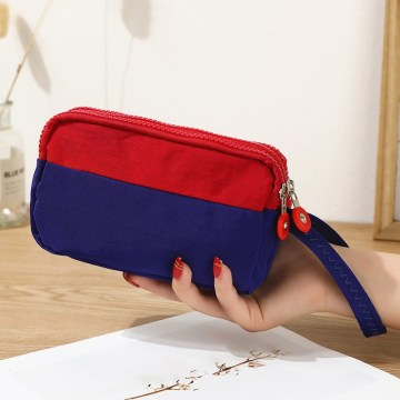 Womens Wallets Solid 3 Layer Canvas Phone Bag Purse Short Wallet Three-Layer Zipper Coin Card Key Purse Bags Dropship