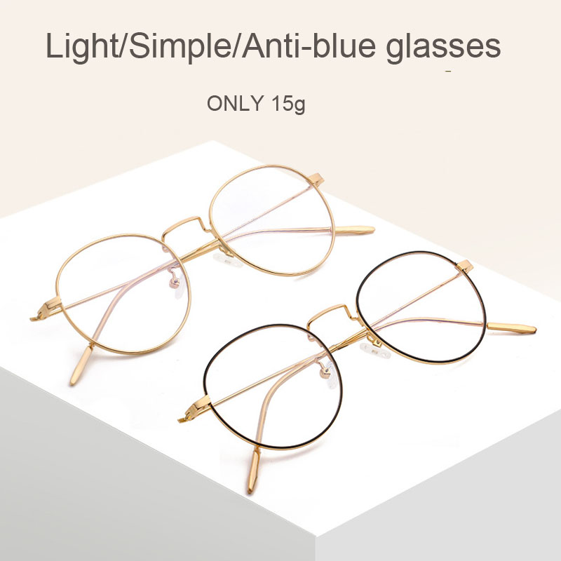 Fashion Blue Light Glasses Retro Metal Frame Anti Blue Ray Computer Glasses Women Men Vintage Designer Round Glasses Frame