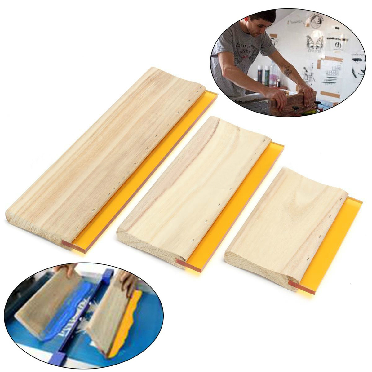 3pcs/lot Wearproof Silk Screen Printing Squeegees Blade Wooden Handle Ink Scraper Scratch Board Tools 16cm 24cm 33cm