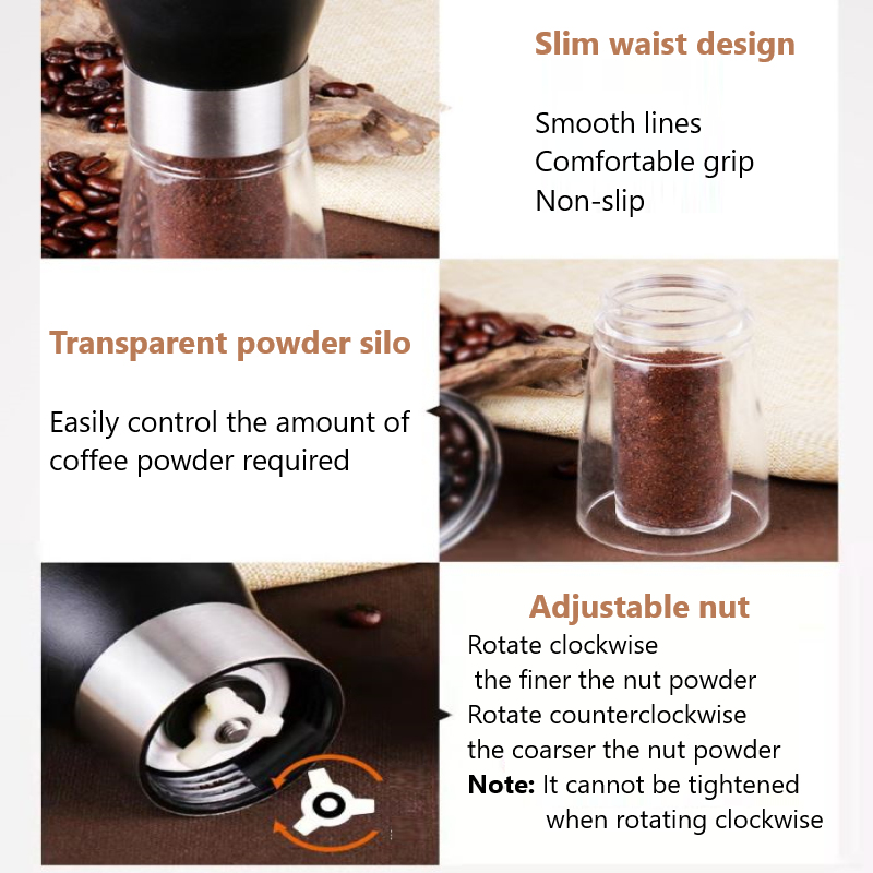 Portable Manual Coffee Grinder Stainless Steel with Ceramic Burr Bean Mill Beans Spice Grinder Just 3Minutes to Grind Quickly