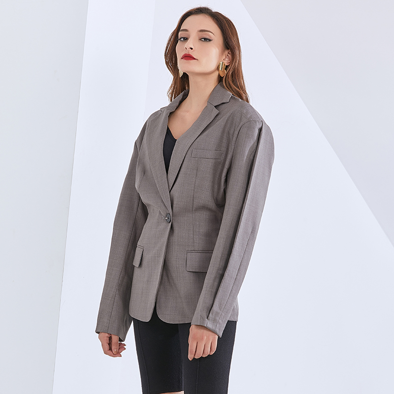 TWOTWINSTYLE Casual Tunic Blazer For Women Notched Long Sleeve Casual Gray Blazers Female Fashion New Clothing 2020 Autumn Tide