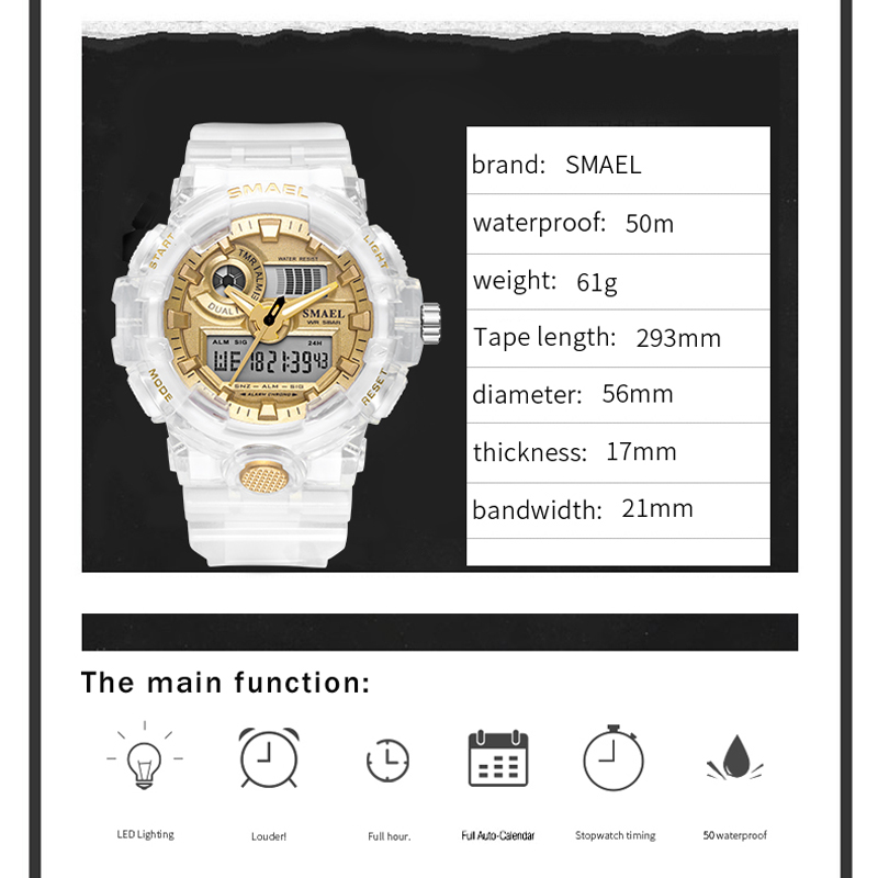 SMAEL Sport Watch Men Waterproof Top Brand Digital Watches Quality Plastic Watch Band Dual Display Wristwatch Relogio Masculino