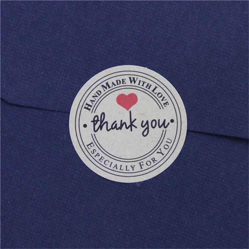 12/60/120PCS Round Labels Paper Bag Kraft Thank You Stickers Thank You Red Love Self-adhesive Stickers Garment Labels