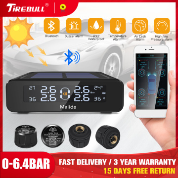 Tirebull Solar USB Dual Charging Tire Pressure Monitoring System Live Voice Tire Pressure Alarm Bluetooth Connection Car TPMS