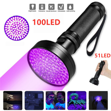 51/100 LED 395nm UV Flashlight Black Light High quality Ultraviolet Black light Detector Aluminum Torch Light UV Lamp