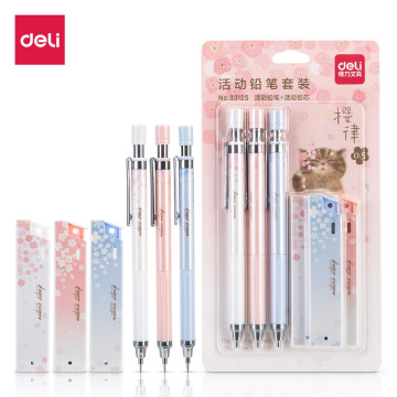 Deli 0.5mm Lovely Fresh Cherry Sakura Mechanical Pencil Set Kids Automatic Pencil School Office Supplies Student Stationery Set