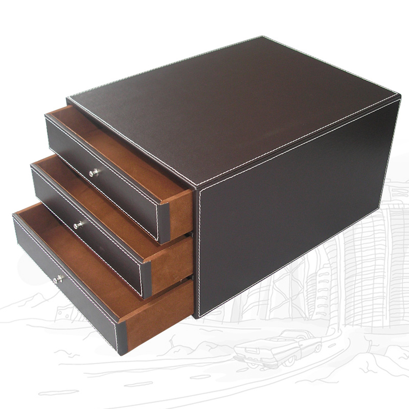 3-Drawers PU Leather File Cabinet Desk Document A4 Paper File Organizer Magazine Tray Holder Letter Document Drawer