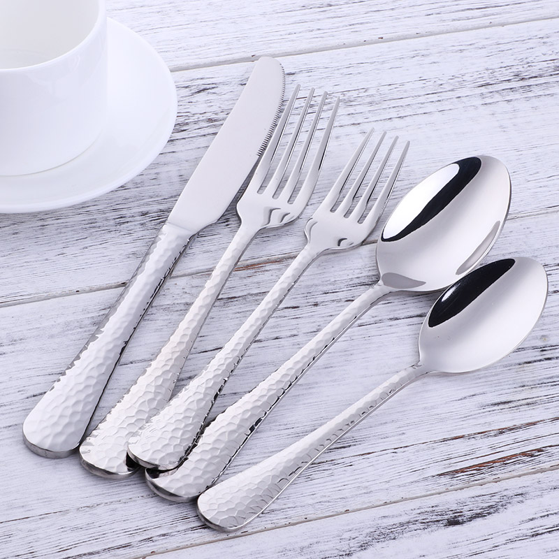 5pcs/lot Silver Stainless Steel Cutlery Flatware Sets Western Food dinnerware Set Fork Knife Spoon Hammered Kitchen tools Sets