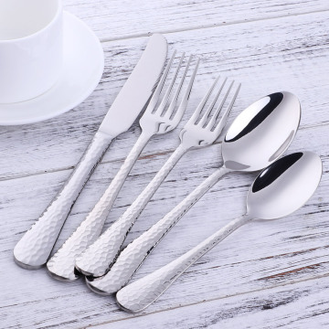 5pcs/lot Silver Stainless Steel Cutlery Flatware Sets Western Food dinnerware Set Fork Knife Spoon Hammered Kitchen tools Sets