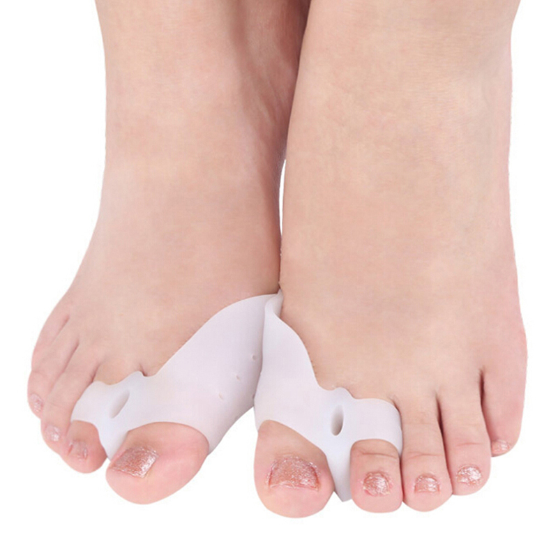 2Pcs Silicone Gel Foot Fingers Two Hole Toe Separator Thumb Valgus Protector Bunion Adjuster Hallux Valgus Guard Feet Care