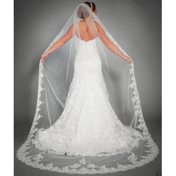 One Layer Tulle Ivory Lace Edge Wedding Veil Elegant Veu de Noiva Longo Long Bridal Veil Voile Mariage Wedding Accessories