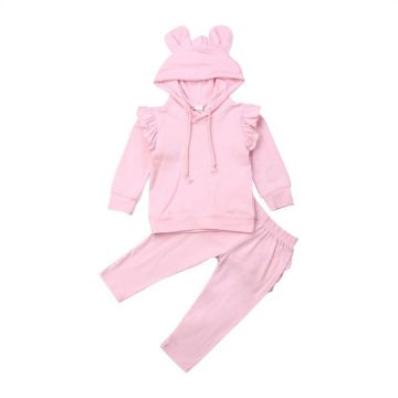 0-24M Cute Newborn Infant Baby Girl Clothes Set 3D Ear Hooded T Shirt + Ruffles Pants Trousers Autumn Baby Girls Costumes