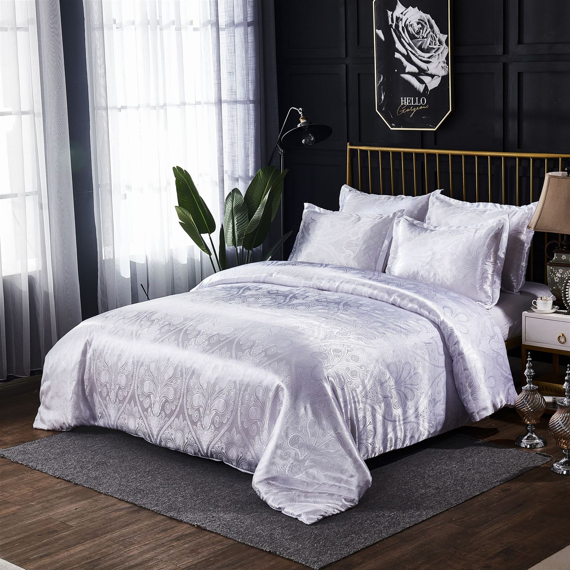 2020 Luxury 2 or 3pcs Bedding Set Satin Jacquard Duvet Cover Sets 1 Quilt Cover + 1/2 Pillowcases Twin Double Full Queen King