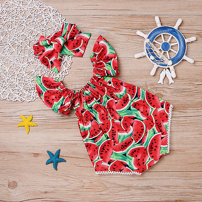 2Pcs/Set Newborn Baby Girls Watermelon Clothes Butterfly sleeves Romper Jumpsuit +Headband Outfits Playsuit