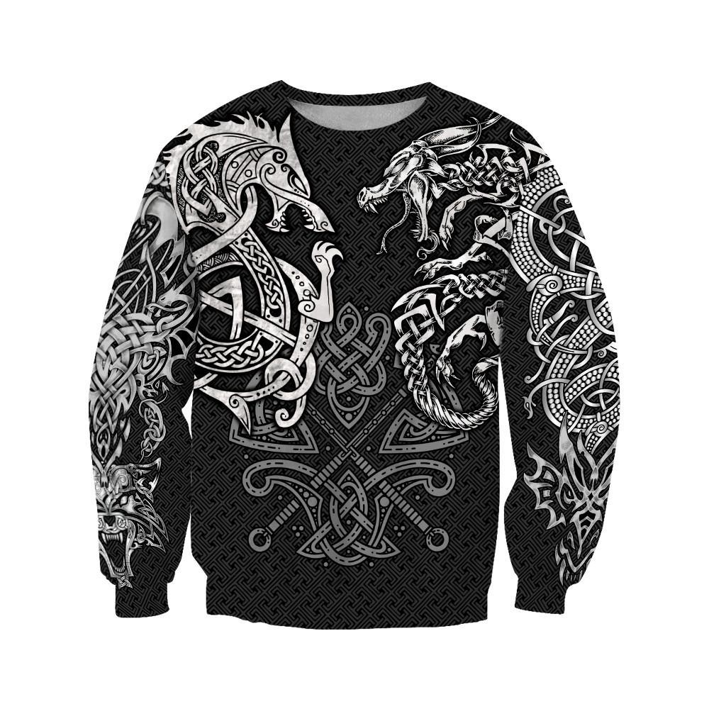 Viking Wolf And Dragon Tattoo 3D Printed Men Hoodies Sweatshirt Unisex Streetwear Zipper Pullover Casual Jacket Tracksuit KJ0197
