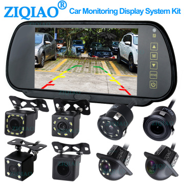 ZIQIAO 7 Inch Car Reverse Rear View Monitor System with LCD Truck Mirror Monitor Parking Backup Camera Optional