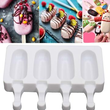 4 Cavity Silicone Ice Cream Mould Ice Cube Tray Popsicle Barrel Diy Mold Dessert Ice Cream Mold with Popsicle Sticks