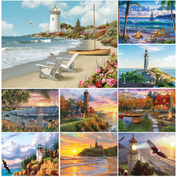 DIY 5D Diamond Painting Full Square Landscape Coast Villa Cross Stitch Embroidery Diamond Mosaic Picture of Rhinestones Decor