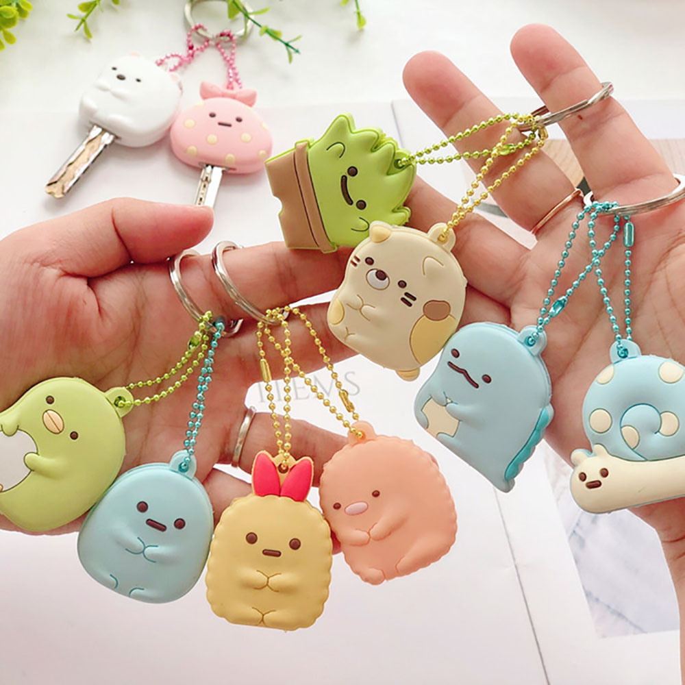Cute Key Cap Key Covers Rings Key Identifier Tag Organizers Silicone Keychain Holder with Ball Chain