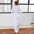 India Traditional Woman Yoga Costume Cotton Hand-made Embroidery Kurtas Thin Kundalini White Top