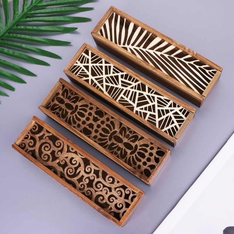 Retro Wooden Stationery Case Hollow Out Boxes Desktop Pencil Storage Organizer Dropship