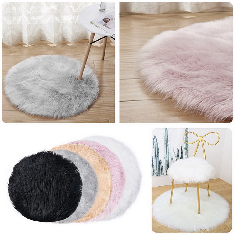 Round Soft Faux Sheepskin Fur Area Rugs for Bedroom Living Room Floor Shaggy Silky Plush Carpet White Faux Fur Rug Bedside Rugs