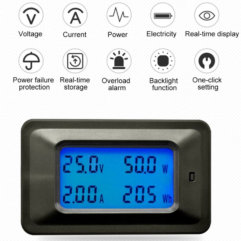 20A/50A/100A Digital DC 8-100V Voltmeter Ammeter LCD 4 in 1 DC Voltage Current Power Energy Meter Detector Amperimetro Shunt