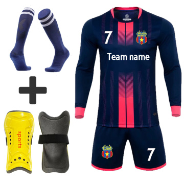 customized Adult Children Football Jerseys Uniforms Tracksuit Boys girls Soccer Clothes Sets free Soccer Shin Guards Pads Sock