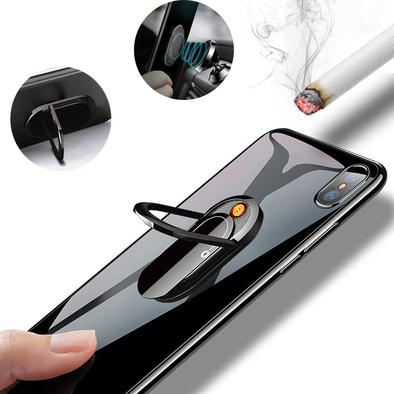 Creative Electronic Lighter Usb Rechargeable Flameless Lighter for Smoking Cigarette Candle Windproof Cigar Lighter with Holder