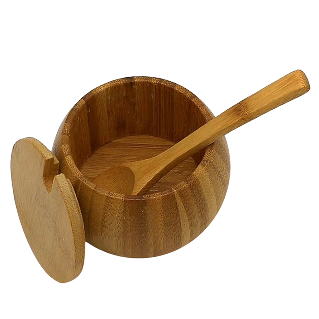 Bamboo Wooden Spice Jar Sugar Bowl Salt Pepper Condiment Box