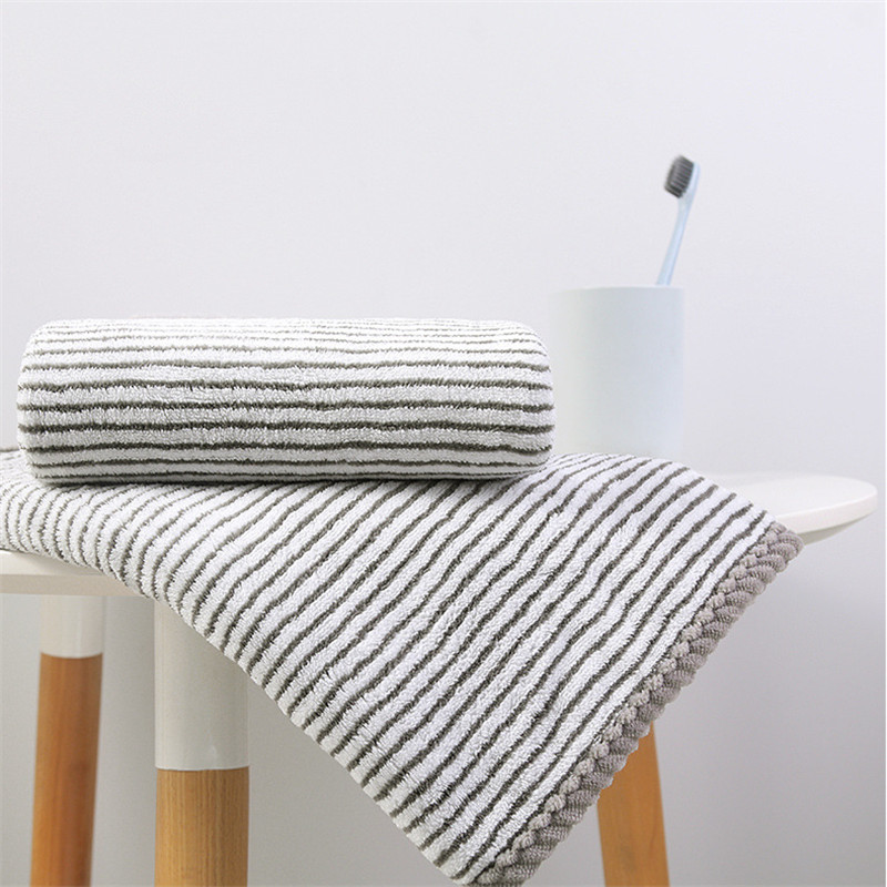 Simple Household Bamboo Charcoal Fiber Coral Fleece Thicken Water-Absorbent Antibacterial Stripes Dry Hair Wash Face Towel