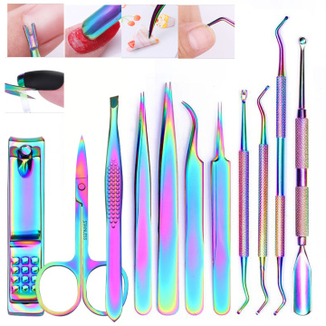 8 Style Colorful Stainless Steel Cuticle Dead Skin Nails Lime UV Gel Polish Dual-ended Dead Push Clean Remover Nail Art Tools