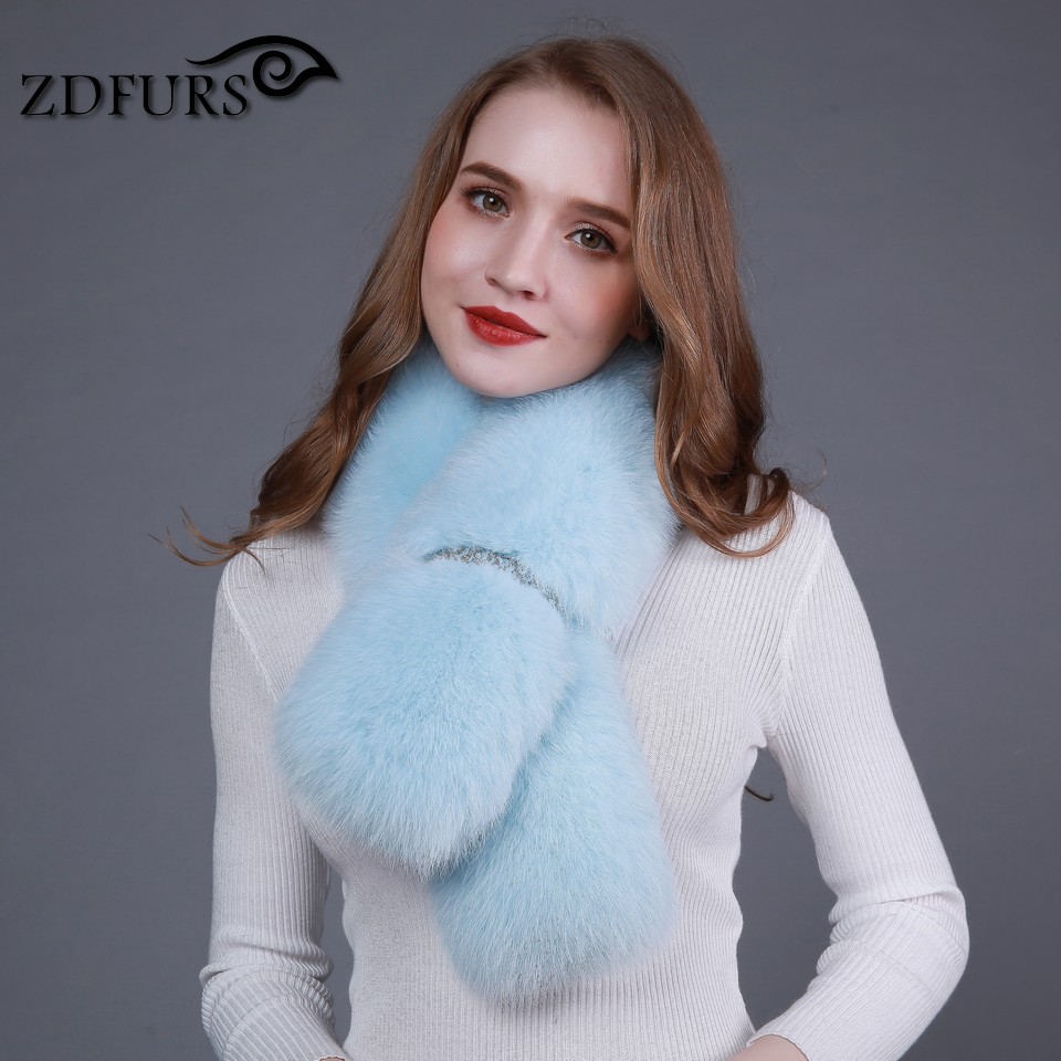ZDFURS *new winter real fox fur shawl fashion collar long fur scarf female fox fur ring coat decoration fur collar