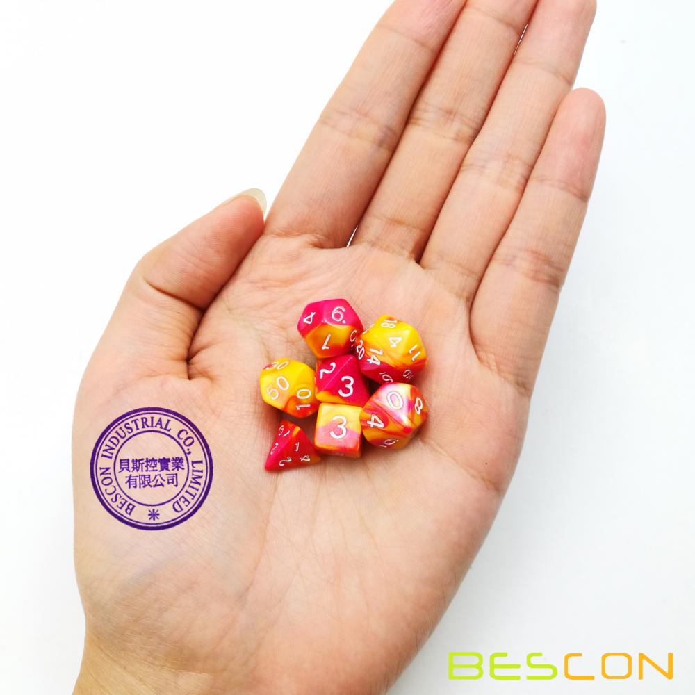 Bescon Mini Gemini Two Tone Polyhedral RPG Dice Set 10MM, Small Mini RPG Role Playing Game Dice D4-D20 in Tube, Color of Sunglow