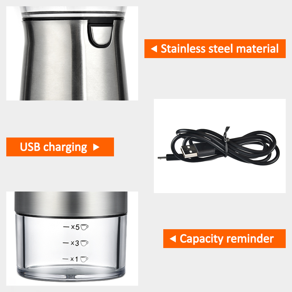 Adjustable USB Electric Coffee Grinder Professional Home Office Use Supplied Coffee Bean Grinder Mill Machine Kitchen Tools