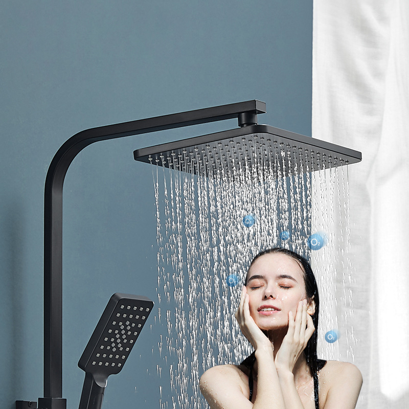 Hot Cold Mixer Shower Set Bathroom Smart Thermostatic Shower System Square Head Automatic Bath Faucet Wall Mount Luxury Black