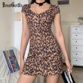 InsGoth Leopard Print Sexy Mini Dress Women Gothic Summer Bodycon V-neck Patchwork Vintage Dress Female Partynight Club Dresses