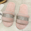 Winter Luxury Rhinestone Women Warm Fur Slippers Cozy Fluffy Furry Slides Crystal Flat Indoor Slides Design Home Shoes Ladies 43