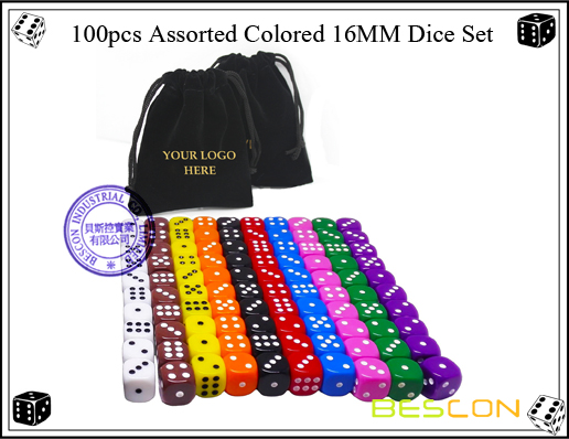 100pcs Assorted Colored 16MM Dice Set