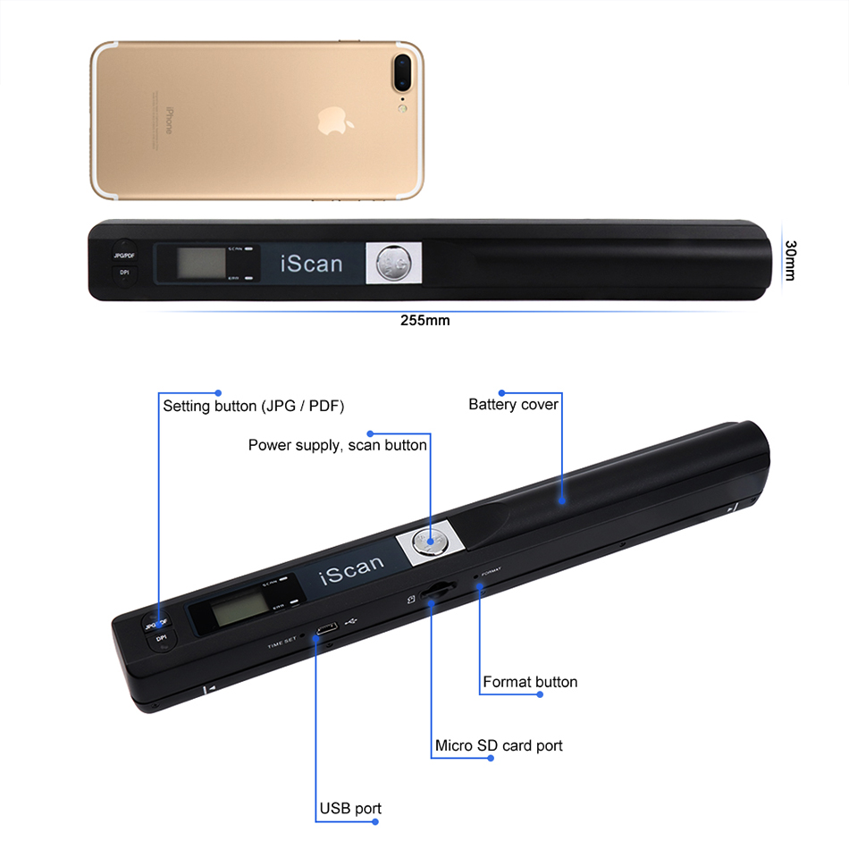 A4 Scaner Portable Mini document Scanner JPG/PDF Format Document Image Iscan Handheld Scanner A4 Book Text Scanner GZISCAN01