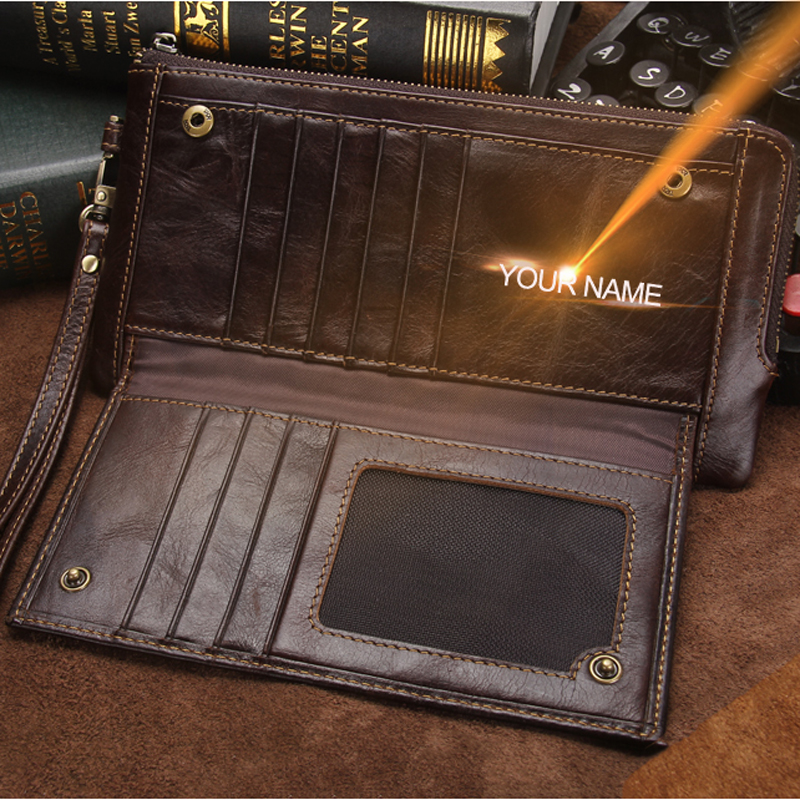 2020 Men Wallet Clutch Genuine Leather Brand Rfid Wallet Male Organizer Cell Phone Clutch Bag Long Coin Purse Free Engrave