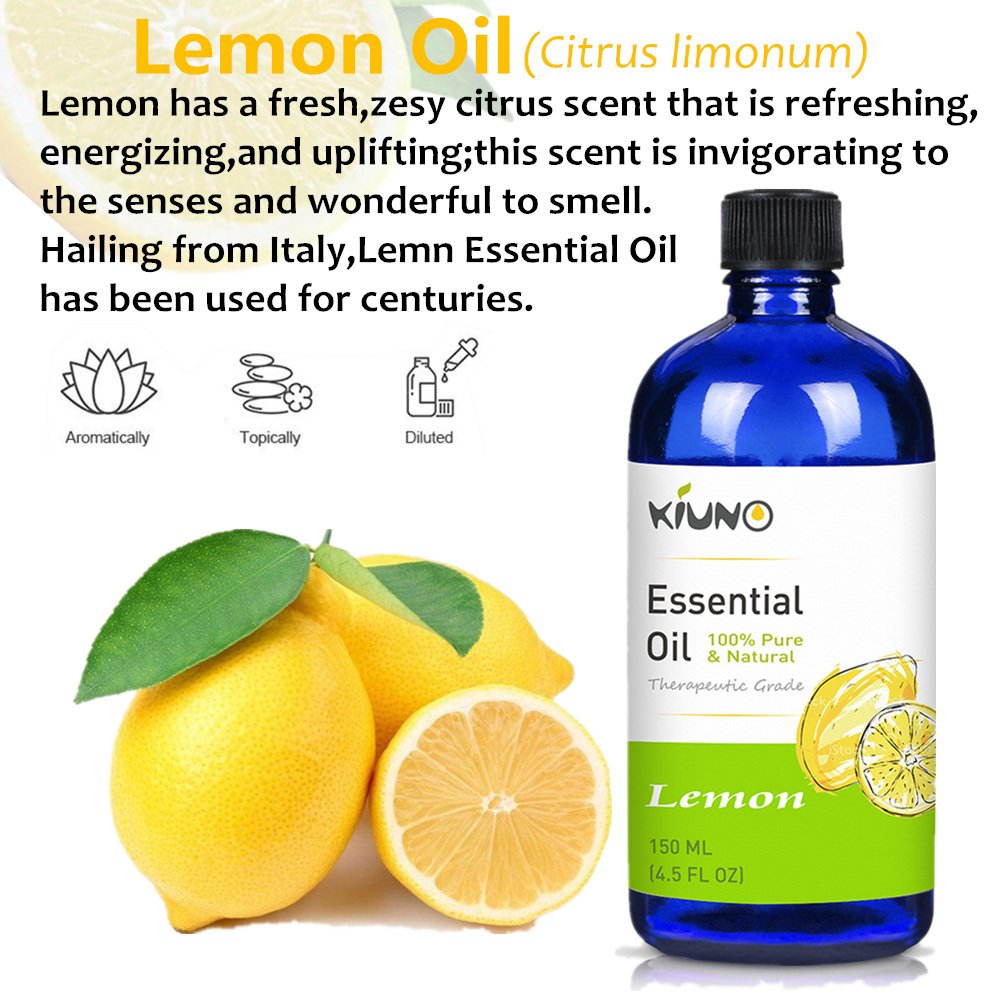 KIUNO 150ML Lemon Essential Oils 100% PURE NATURAL Premium Therapeutic Grade Aromatherapy Massage Relax Essential Oil 4.5 fl oz