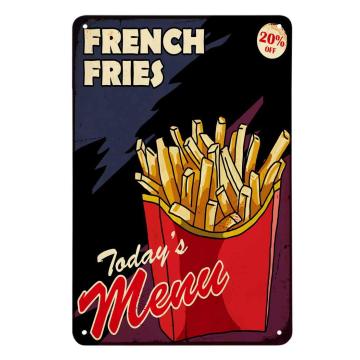 French Fries Tin SignBox Fast Food Fresh Restaurant Doodle Lunch Potato Crisp Vintage Metal Tin Signs for Cafes Bars Pubs Shop