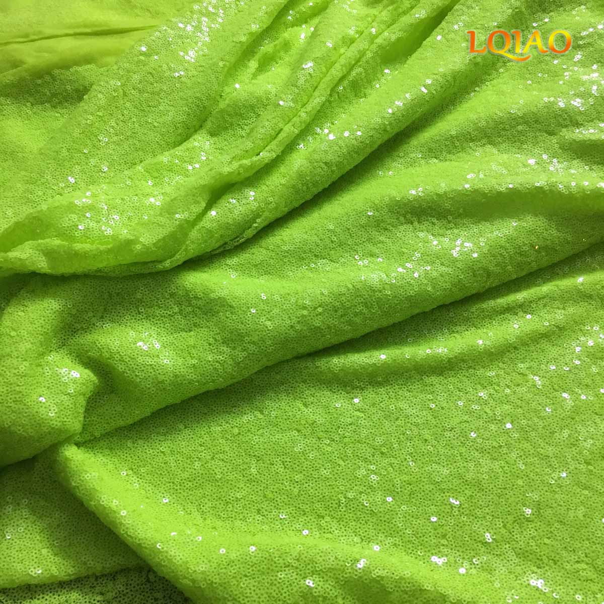 45*120CM High Quality Sparkly Embroidered Mesh Lace Sequin Fabric Neon Green Sequin Fabric For Clothes Dress Wedding Decoration