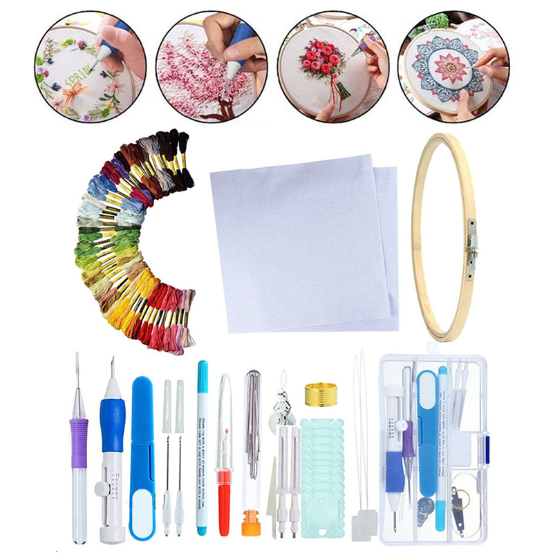 DIY Crafts Magic Embroidery Pen Set DIY Punch Needle Sewing Accessories 50 Threads Plastic+Steel Home Decoration Ornaments